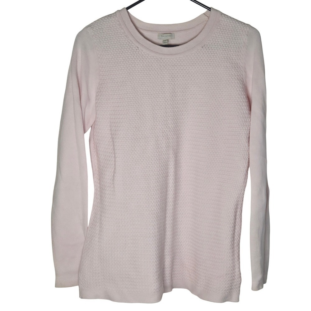 Talbots Womens Sweater Pink Textured Knit Crew Neck Long Sleeve Cotton Size S